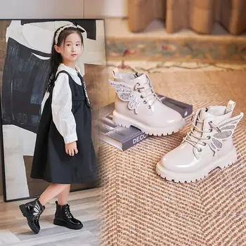 2023 Осенние Новые Детские Модные ботинки; Ботинки с крыльями бабочки для девочек; Обувь для мальчиков; Студенческая обувь с высоким рукавом от 4 до 15 лет