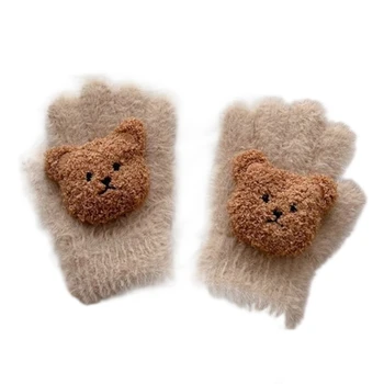 Флисовые зимние перчатки для детей Детские варежки с рисунком медведя Универсальные теплые перчатки Легкие Идеально подходят для мальчиков и девочек