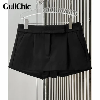 8.29 GuliChic Женская мода, шерстяная вышивка с буквами, Черные повседневные шорты и юбки
