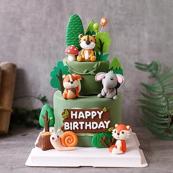 Украшение торта лесными животными, Тигр, Жираф, Слон, Лев, Сафари в джунглях, Топпер для праздничного торта, Десертный декор для Дня рождения детей