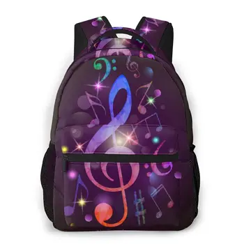 Красочный музыкальный рюкзак с фиолетовым принтом, дорожная школьная сумка с карманами