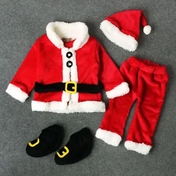 Рождественский наряд с длинными рукавами для пожилых людей, комплект из четырех предметов для маленьких детей, мальчиков и девочек, красный рождественский наряд