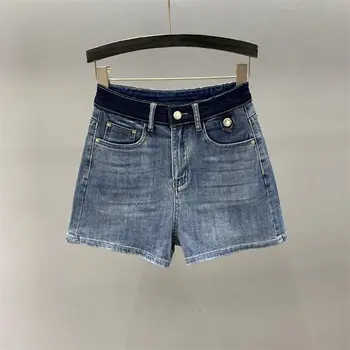 CINESSD чистый цвет мыть джинсовые шорты лета 2023 новый Высокая Талия контрастный цвет slim fit для похудения горячие девушки сексуальные шорты прямого кроя