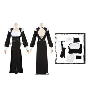 Костюм монахини для косплея, женский черный комбинезон, Длинное платье, повязка на голову, Наряды на Хэллоуин, Карнавальный костюм для вечеринки