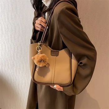 Студенческая сумка из искусственной кожи на одно плечо в стиле Ретро, большая вместительная сумка-тоут, Корейская Женская сумка для поездок на работу.