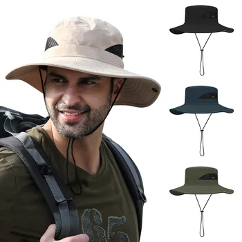 Летние солнцезащитные шляпы, Дышащая широкополая кепка, Регулируемая Уличная шляпа с защитой от ультрафиолета, Быстросохнущие мужские кепки для кемпинга, скалолазания, рыбалки
